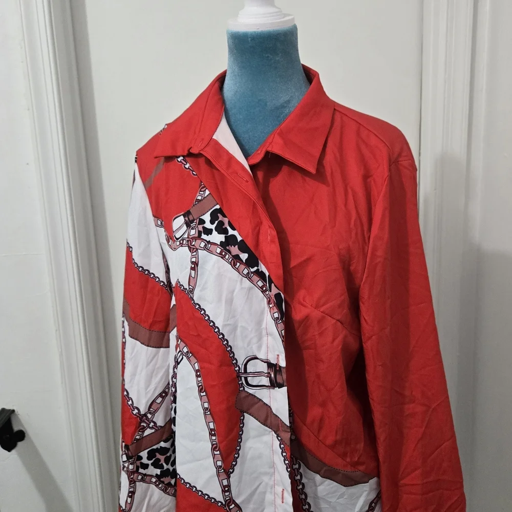 Red and White Women's Patterned Top - Picture 3 of 4
